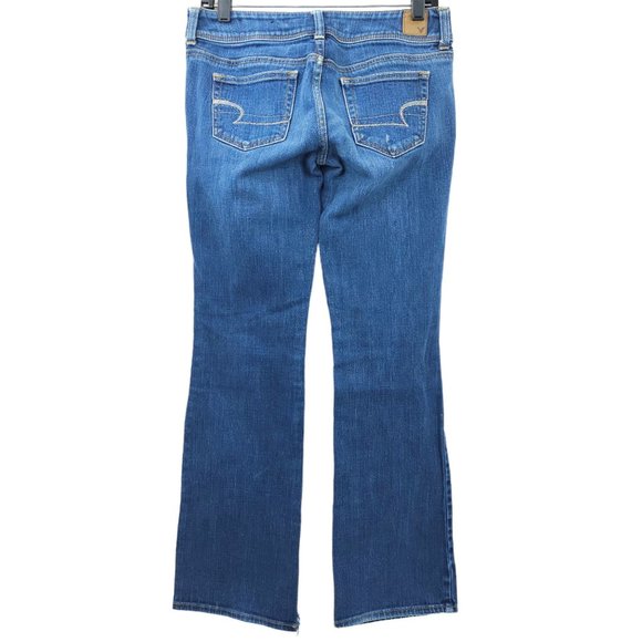 American Eagle Jeans Slim Boot Distressed Women Size 6 Stretch LowRise Dark Wash - Picture 2 of 12
